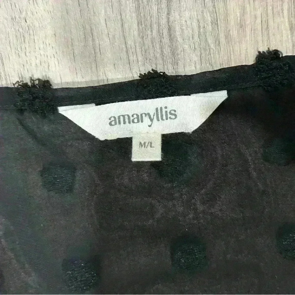 Amaryllis Black Swiss Dot Ruffle 3/4 Sleeve Sheer Open Flowy Cardigan Size M/L - Picture 2 of 8
